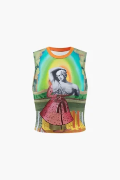 MICAS Tank Tops & Cami-Retro Statue Print Tank Top GREEN