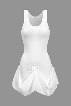 MICAS Mini Dresses-Reversible Bow Tie Tank Mini Dress WHITE