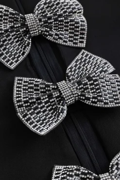 MICAS Mini Dresses-Rhinestone Bow Cut Out Mini Dress BLACK