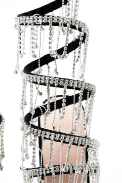 MICAS Shoes|Shoes-Rhinestone Chain Round Toe Heels BLACK