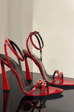 MICAS Shoes|Shoes-Rhinestone Embellished Artificial Patent Leather Cross Strap Open Toe High Heels