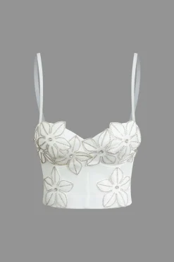MICAS Corset & Bustier Tops-Rhinestone Embellished Flower Hook And Eye Bustier Cami Top