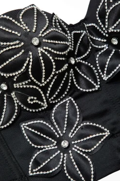 MICAS Corset & Bustier Tops-Rhinestone Embellished Flower Hook And Eye Bustier Cami Top