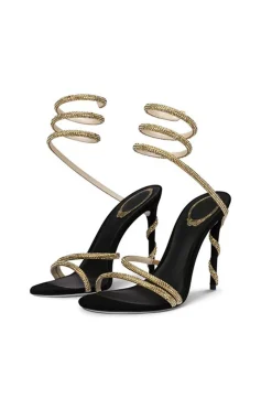 MICAS Shoes|Shoes-Rhinestone Embellished Open Toe High-heeled Sandals With Calf Strap