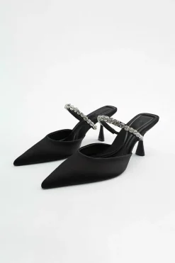 MICAS Shoes|Shoes-Rhinestone Embellished Pointed-toe High-heeled Sandals BLACK