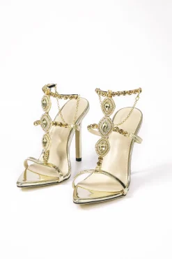 MICAS Shoes|Shoes-Rhinestone Pointed Toe High Heels GOLD