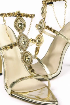 MICAS Shoes|Shoes-Rhinestone Pointed Toe High Heels GOLD