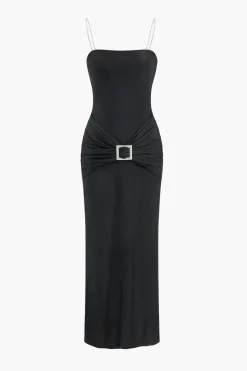 MICAS Maxi Dresses-Rhinestone Slip Maxi Dress BLACK