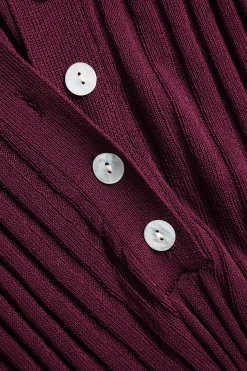 MICAS Long Sleeve Tops|Long Sleeves Tops-Ribbed Button Long-Sleeve Top BURGUNDY