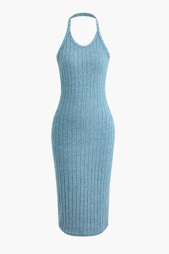 MICAS Vacation Sets-Ribbed Cardigan And Halter Dress Set