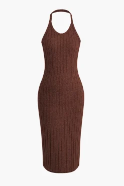 MICAS Vacation Sets-Ribbed Cardigan And Halter Dress Set