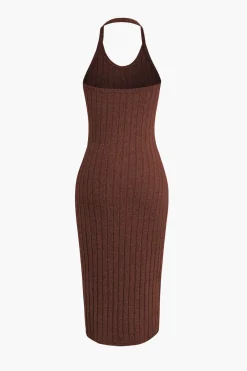 MICAS Vacation Sets-Ribbed Cardigan And Halter Dress Set