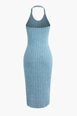 MICAS Vacation Sets-Ribbed Cardigan And Halter Dress Set