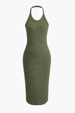 MICAS Vacation Sets-Ribbed Cardigan And Halter Dress Set