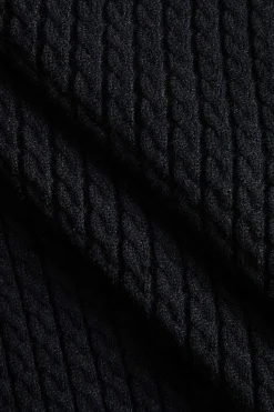 MICAS Knitwear|Knit Tops-Ribbed Knit Button-Up Peplum Sweater BLACK