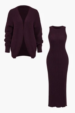 MICAS Knitwear|Knit Sets-Ribbed Knit Dress And Cardigan Set