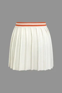 MICAS Vacation Sets|Knit Sets-Ribbed Knit Polo Top And Pleated Skirt Set Contrast Color