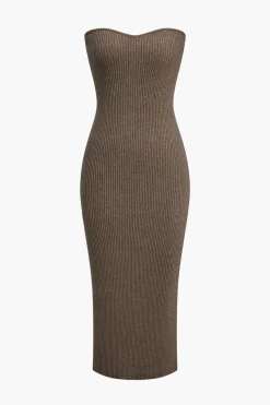 MICAS Long Sleeve Dresses|Knitwear-Ribbed Knit Strapless Midi Dress And Bolero Set