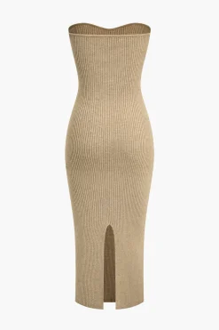 MICAS Long Sleeve Dresses|Knitwear-Ribbed Knit Strapless Midi Dress And Bolero Set