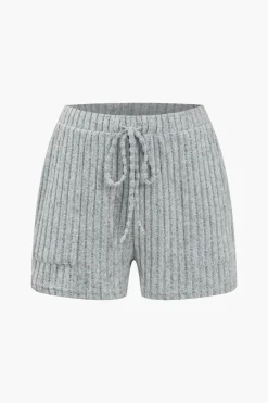 MICAS Short Sets-Ribbed Knit Top And Drawstring Shorts Set GRAY