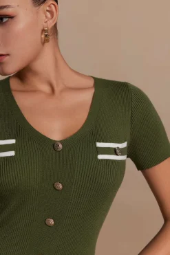 MICAS Knitwear|Knit Dresses-Ribbed Knit V-neck Midi Dress