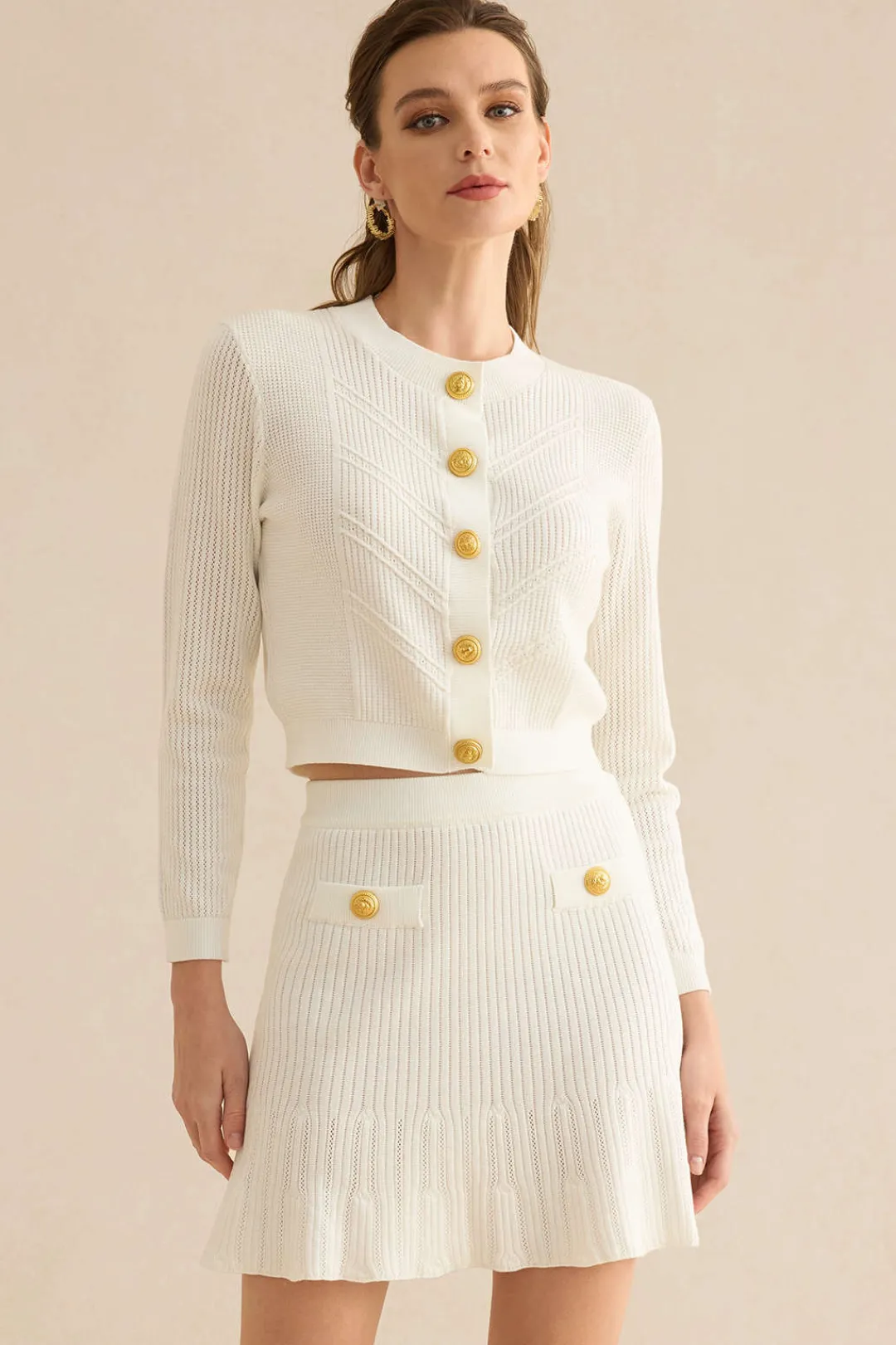 MICAS Knit Bottoms|Skirts-Ribbed Sweater Skirt WHITE