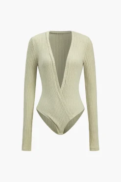 MICAS Skirt Sets-Ribbed V-Neck Bodysuit And High-Slit Midi Skirt Set WHEAT