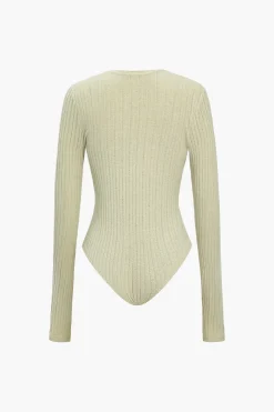 MICAS Skirt Sets-Ribbed V-Neck Bodysuit And High-Slit Midi Skirt Set WHEAT