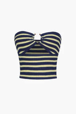 MICAS Tube Tops-Ring Cut Out Front Tube Top NAVY