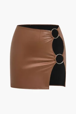 MICAS Skirts-Ring Detail Faux Leather Cutout Mini Skirt