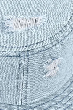 MICAS Accessories-Ripped Frayed Denim Bucket Hat BABY BLUE