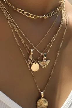 MICAS Necklaces|Accessories-Rose & Angel Layered Necklace GOLD