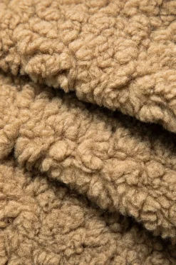 MICAS Outerwear|Outerwear-Round Neck Fleece Zip Up Long Sleeve Coat TAN