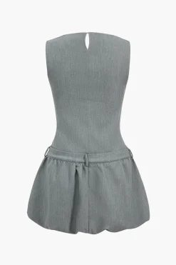 MICAS Mini Dresses-Round Neck Patchwork Sleeveless Mini Dress GRAY