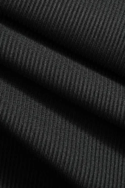 MICAS Long Sleeve Dresses|Mini Dresses-Round Neck Ruched Drawstring Bell Long Sleeve Mini Dress BLACK