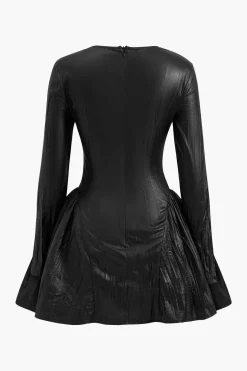 MICAS Long Sleeve Dresses|Mini Dresses-Ruched Asymmetrical Long Sleeve Mini Dress