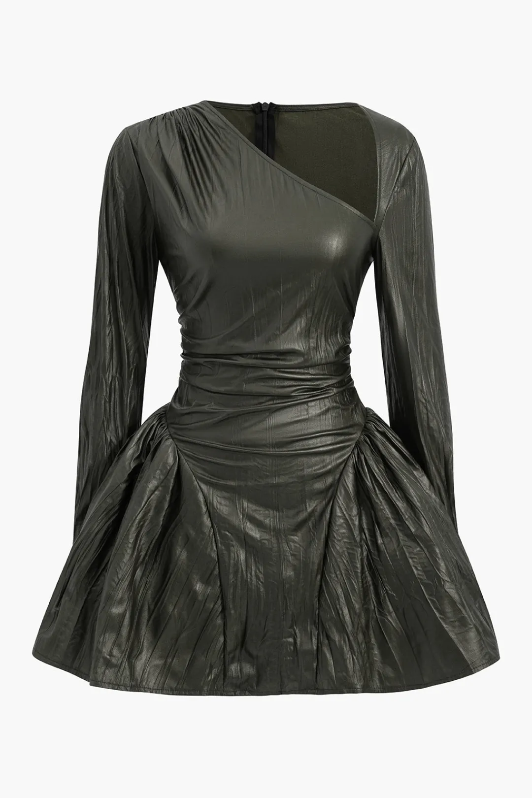 MICAS Long Sleeve Dresses|Mini Dresses-Ruched Asymmetrical Long Sleeve Mini Dress