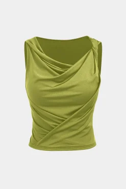 MICAS Tank Tops & Cami-Ruched Asymmetrical Sleeveless Tank Top GREEN