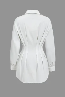 MICAS Long Sleeve Tops|Long Sleeves Tops-Ruched Button Long-Sleeve Shirt WHITE