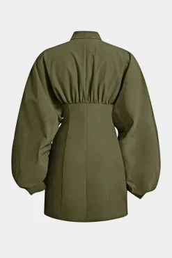 MICAS Long Sleeve Tops|Long Sleeves Tops-Ruched Button Long-Sleeve Shirt OLIVE