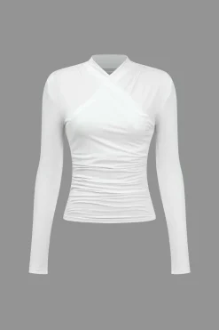 MICAS Long Sleeve Tops|Long Sleeves Tops-Ruched Crossover Long Sleeve Top