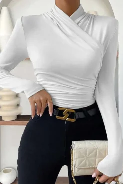 MICAS Long Sleeve Tops|Long Sleeves Tops-Ruched Crossover Long Sleeve Top