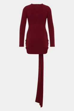 MICAS Long Sleeve Dresses|Mini Dresses-Ruched Cut Out Long Sleeve Mini Dress BURGUNDY