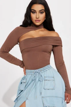 MICAS Long Sleeve Tops|Long Sleeves Tops-Ruched Cut Out Long-Sleeve Top CINNAMON