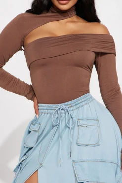 MICAS Long Sleeve Tops|Long Sleeves Tops-Ruched Cut Out Long-Sleeve Top CINNAMON