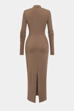 MICAS Long Sleeve Dresses|Maxi Dresses-Ruched Detail Long Sleeve Maxi Dress KHAKI