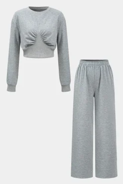 MICAS Pant Sets-Ruched Detail Top And Trousers Set GRAY