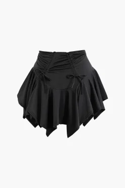 MICAS Skirts-Ruched Drawstring Asymmetric Mini Skirt