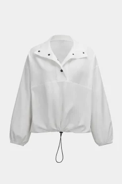 MICAS Short Sets-Ruched Drawstring Button Long-Sleeve Top And Shorts Set WHITE