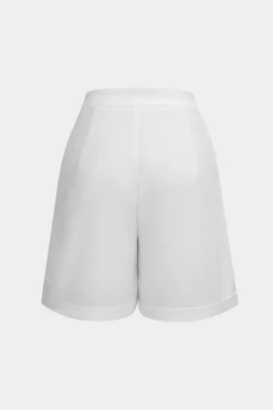 MICAS Short Sets-Ruched Drawstring Button Long-Sleeve Top And Shorts Set WHITE